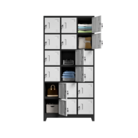 Casier en acier métallique à 18 portes, couleur noir et blanc, multi-compartiments, armoire de rangement pour vêtements, pour le personnel d'usine, le bureau, l'école