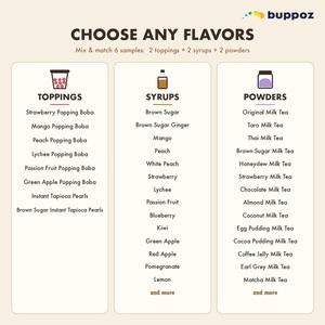 Kit de Muestras de Té Boba, Los Más Vendidos, 6 Artículos, 2 Toppings, 2 Jarabes, 2 Polvos, Elige Cualquier Sabor, Envío Gratis, Taiwán - Product Image 2