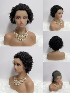 Pelucas delanteras de encaje Cabello humano Pixie Bob Listo para enviar Cutícula transparente corta brasileña Alineada Cabello brasileño Encaje suizo 8" - Product Image 6