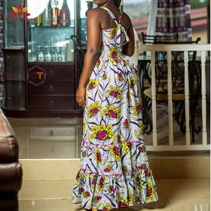 Robe longue <span class=keywords><strong>en</strong></span> coton 100% Ankara à bretelles spaghetti, imprimé wax africain <span class=keywords><strong>2021</strong></span>, pour femmes - Product Image 2