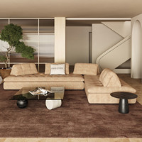 Canapé modulaire premium à dossier réglable en tissu coton et lin, fauteuil de salon moderne de luxe en forme de L avec dossier camel