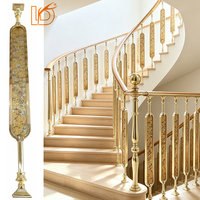 Vente en gros de balustres d'escalier ovales en verre et aluminium doré, décorés de style moderne et luxueux, pour rampes de balcon intérieures