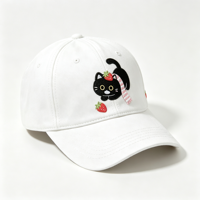 Casquette de baseball en coton blanc avec broderie animale adorable (Fraise, Chat noir), style Dad Hat, pour cadeau, fourniture directe usine, commandes en gros