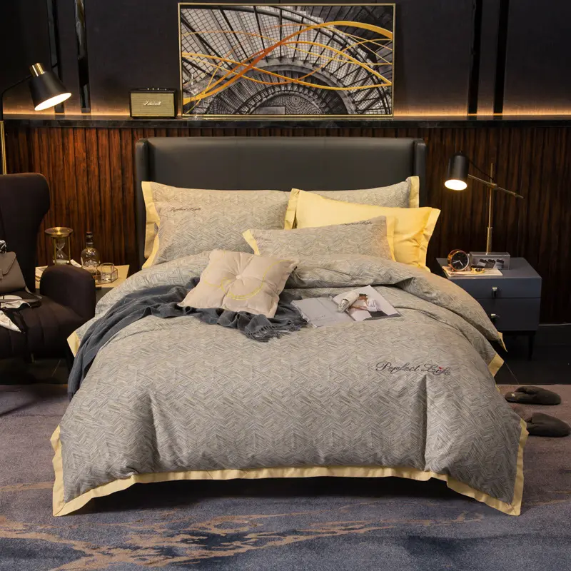 ベッドシーツマット、厚みのあるシンプルな寝具、ピュアコットンピュアカラーフォーピースセットの刺Embroidered卸売、ピュアコットン60
