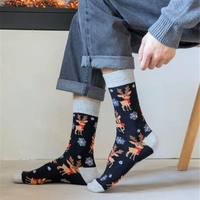 Chaussettes mi-mollet en coton respirantes pour hommes, à motifs de dessins animés amusants et joyeux, pour Noël et l'automne, cadeaux de fêtes, vente en gros