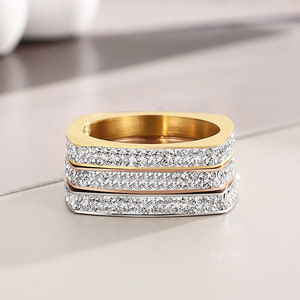 Classic Roman Numeral Square & Round <b>Stack</b> <b>Rings</b> Collection for Men & Women | Stainless Steel PVD Gold Plated <b>Rings</b> With Crystal - Product Image 6