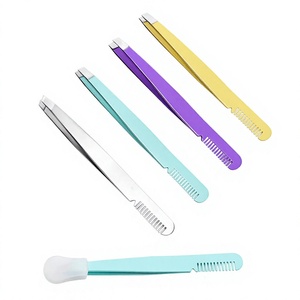 Pinzas para Cejas de Acero Inoxidable Personalizadas con Peine y Cepillo, Punta Inclinada para Depilación Facial, Estilo Moderno y Duradero - Product Image 6