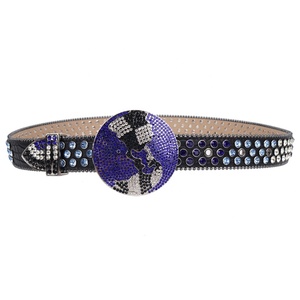Cinturón TENGMEI Cool Bling Bling con Pedrería Negra y Azul para Hombre y Mujer, Hebilla Redonda Grande, Cinturón de Diamantes - Product Image 4