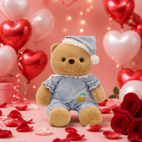 Boneka Beruang Teddy Lucu Berpakaian Piyama Beludru dengan Penutup Kepala untuk Hadiah Tidur Malam