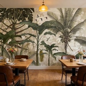 Carta da Parati Murale con Motivo di Piante Tropicali per Bar, KTV, Caffè, Ristorante, Soggiorno, Camera da Letto, Parete TV, Sfondo Letto - Product Image 4