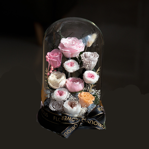 2024 san valentino Bouquet di fiori secchi con copertura di vetro vera rosa fiori conservati In cupola di vetro - Product Image 4