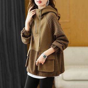 Nuova <span class=keywords><strong>Felpa</strong></span> <span class=keywords><strong>con</strong></span> <span class=keywords><strong>Cappuccio</strong></span> 2026, Stile Coreano alla Moda, <span class=keywords><strong>Elegante</strong></span> e Snellente, <span class=keywords><strong>con</strong></span> Patchwork a Contrasto di Colore, Maniche Lunghe - Product Image 1