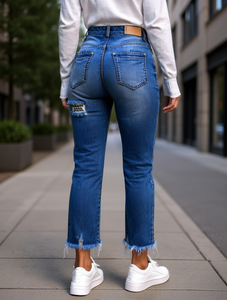 Jeans Rotos Miumiu para Mujer, Cintura Alta, Pierna Recta, Largo al Tobillo, Estilo Urbano, Diseño Levanta Glúteos, Algodón de Primavera - Product Image 2
