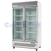 Congélateur vertical à double porte vitrée, refroidissement par air, contrôle numérique de la température, sans givre, 941L, bar