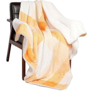 Luxury Reversible Plaid Sherpa Fleece Blanket Checkered Soft Cozy Fuzzy Warm Customized <b>Throw</b> Blanket <b>for</b> <b>Couch</b> Sofa Bed Yellow - Product Image 1