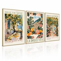 Ensemble de 3 tableaux muraux encadrés en aluminium doré mat, Côte Amalfi italienne, Orange Citron, Décoration de luxe pour cuisine, salle à manger et maison