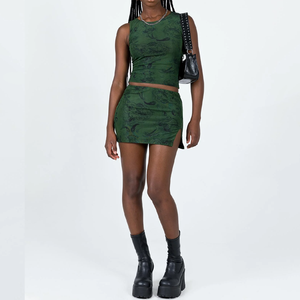 Abito da donna in due pezzi con spacco laterale in due pezzi con stampa Paisley verde scuro per Club/Set di due pezzi - Product Image 2