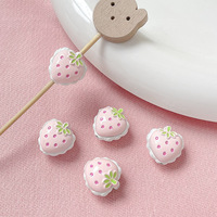 Perles fraise 3D double face peintes à la main, très demandées, pour la fabrication de bijoux DIY (bracelets, colliers)