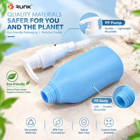 Flacon distributeur de savon en plastique, emballage de désinfectant pour les mains, flacon pompe 120 ml bleu, design innovant, flacon de crème solaire pour le corps