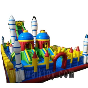 定制外太空火箭主题月球漫步太空月球漫步火箭充气游乐园城堡与滑梯组合