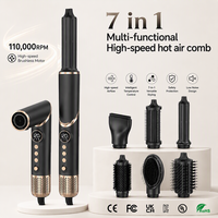 Sèche-cheveux ionique haute vitesse 7 en 1, moteur sans balais compact, brosse à air chaud électrique, fer à boucler, lisseur, outil de coiffage multifonction