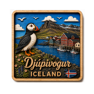 Imán de nevera de madera de alta calidad con diseño de aldea islandesa, recuerdo personalizado de la isla de la avesa ártica, imán de madera de 3 capas, recuerdo de Djupivogur, Islandia - Product Image 3
