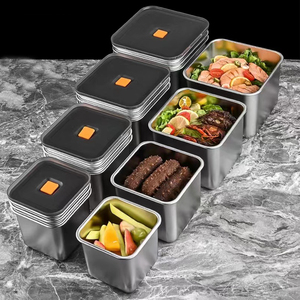 पुनः प्रयोज्य लीकप्रूफ रसोई भंडारण बॉक्स बच्चे एयरटाइट फूड कंटेनर माइक्रोवेव सुरक्षित स्टेनलेस स्टील लंच बॉक्स प्लास्टिक ढक्कन के साथ सेट - Product Image 1