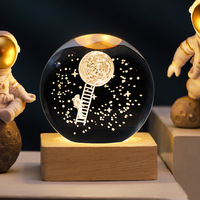 Honor Of Crystal 3D Bola de cristal de La Vía Láctea de la galaxia luminosa grabada con láser con base de madera con luz Led