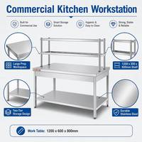 Gastronomie-Arbeitsstation für Hotels und Restaurants, Gewerbliche Qualität, 304 201 Edelstahl-Arbeitstisch mit Regal, 500kg/m Tragfähigkeit