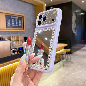 Coque de téléphone pour femme avec perles et paillettes effet miroir pour iPhone 17 Air 16 15 14 Pro Max, avec perles de diamant et cadre d'appareil photo floral DIY, coque arrière pour filles - Product Image 6