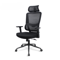 Chaise de bureau ergonomique exécutive moderne et confortable en maille avec appui-tête intégré, dossier haut réglable en hauteur, pivotante et inclinable, noire