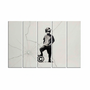 ภาพพิมพ์บนผ้าใบ Banksy Boy: งานศิลปะติดผนังกระจกนิรภัย ชุดผ้าใบ 5 ชิ้น - Product Image 2