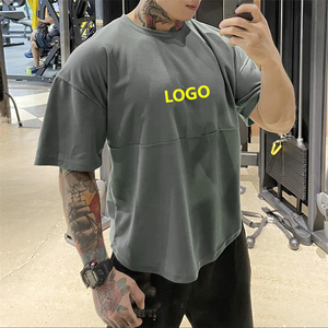 #10% OFF# Gym Oversized Dry Fit Cropped <b>Tshirt</b> Men <b>Polyester</b> Circular Hem Tee Shirts - Product Image 1