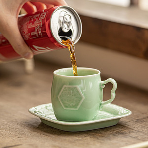 Ensemble tasse et soucoupe en céramique, style chinois traditionnel, avec poignée, pour le thé de l'après-midi - Product Image 4