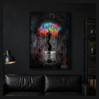 Impression murale en cristal avec motif graffiti d'ampoule colorée, thème urbain, pour salon, bureau, studio, intérieurs modernes