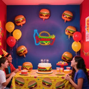 Hamburger fries neon LED indoor hanging ambient light shop <b>sign</b> wall decoration light entrance indicator light luminous <b>sign</b> - Product Image 5