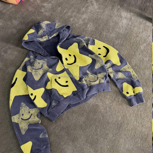 Felpa con Zip OEM 100% Cotone Ecologica Traspirante Grigio Scuro con Stampa a Stelle per Uomo Streetwear Vendita all'Ingrosso - Product Image 2