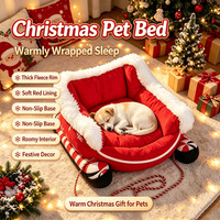 Lit pour animaux de compagnie PAIPET personnalisé en forme de traîneau de Noël, coussin douillet et chaud en peluche pour petits chiens et chats, cadeau de Noël, vente en gros