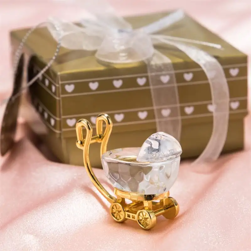 Chá de bebê, carrinho de bebê dourado cristal brindes papel infantil batizado presentes carrinho de bebê cristal