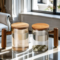 Bouteilles en verre rondes de grande capacité de 400 ml avec couvercle en bois résistant à la chaleur en borosilicate élevé, bouilloire, tasse à eau
