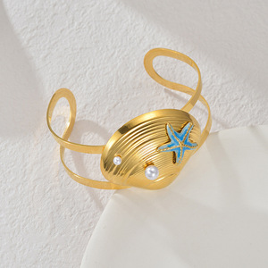 กำไลข้อมือสแตนเลสสตีลลายเปลือกหอยเต่าทะเลเคลือบสีสไตล์ฤดูร้อน - Product Image 4