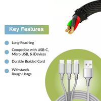 Cable USB 3 en 1 de Nailon Trenzado de 1.2M, Sin Transferencia de Datos, Solo Carga General, Múltiples Cables USB-A a Tipo C para Teléfono/Tipo-C/Android