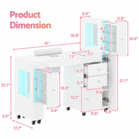 Table de manucure professionnelle, design ergonomique, collecteur de poussière intégré, table de manucure sur roulettes avec armoires à écran LED