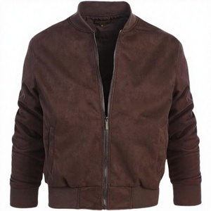 <b>Men's</b> <b>Brown</b> <b>Suede</b> Leather Bomber <b>Jacket</b> Stand Collar Zip Up Casual Vintage Fashion Winter Motorcycle <b>Jacket</b> Custom OEM Wholesale - Product Image 1
