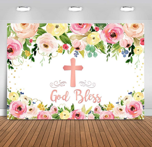 Baptême toile de fond première Sainte Communion fond pour la photographie fille baptême Floral Rose dieu dieu bénisse anniversaire papier peint - Product Image 2