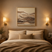 FLOLENCO Peinture sur toile décorative abstraite à relief épais, tons neutres de la terre, couches 3D texturées, strates de montagne, avec pompons