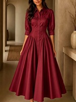 Robe élégante unie à poches, taille haute, boutonnée, pour femmes européennes et américaines, collection 2026