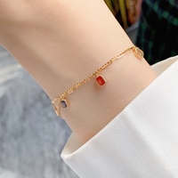 Bracelet à breloques Xinfly en or massif 18 carats avec saphir arc-en-ciel, pierres précieuses multicolores taille émeraude, chaîne trombone double couche, bijoux fins