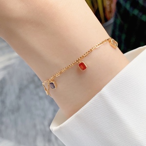 Pulsera Xinfly de Oro Sólido de 18K con Zafiro Arcoíris, Corte Esmeralda, Piedras Preciosas Multicolor, Cadena de Clip de Doble Capa, Joyería Fina - Product Image 3