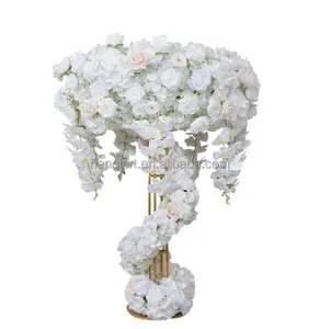 Décoration de table de fête de mariage de maison de luxe ornement métal artisanat support décoration plante artificielle papillon orchidée roses fleur